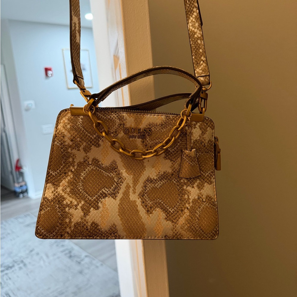 GUESS Beige Snake Print Crossbody Bag